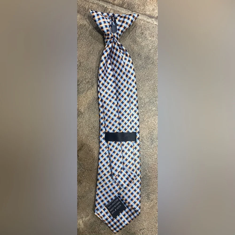 Blue and Cream Check Pattern Kids Tie